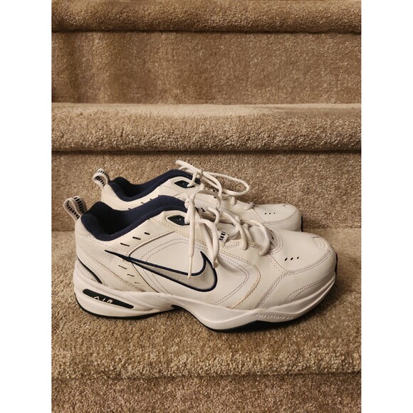 Nike Air Monarch White Navy Leather Sneakers Men's Size 10 - Picture 1 of 12